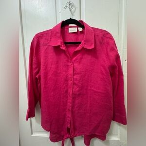 Chico's Bright Pink Button-Front Tie-Hem Shirt